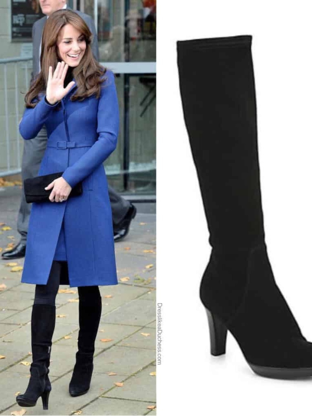 Black Knee-High Suede Heeled Boots - Women